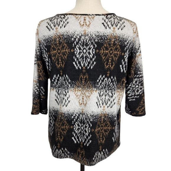 Pure Essence Urbanology Stretch Sweater Knit Top Medium Black Brown White Nordic - Picture 3 of 9